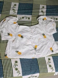 White Puff Sleeve Pineapple Top