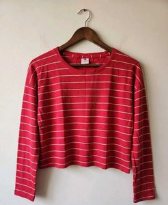 Red Striped Cropped Long Sleeve Top
