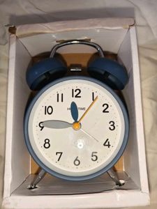 Retro Twin Bell Alarm Clock Matte Metal blue