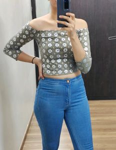 Bling Off Shoulder Crop Top