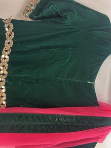 Green &amp; Pink Anarkali Dress