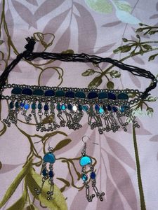 Oxidized Silver Mirror Work Choker Set