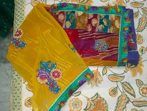 Yellow Net Saree with Embellishments