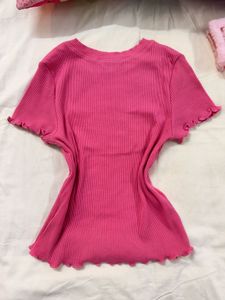 Baby Pink Ribbed Top 🎀