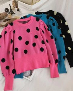 Woolen Pink Polka Dot Puff Sleeve Top