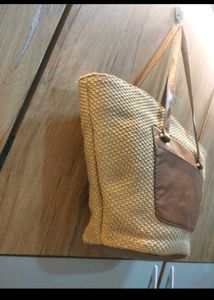 Straw Tote Bag with Leather Pocket💥