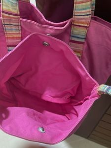 Vibrant Pink Tote Bag with Striped Handles