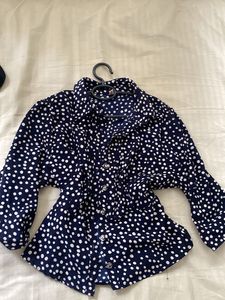 Navy Blue Polka Dot Button-Up Top