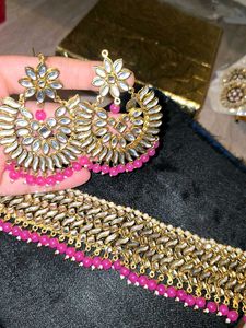 pink kundan jewellery set gold