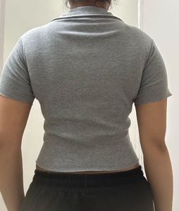 Ribbed Crop Top with Collar