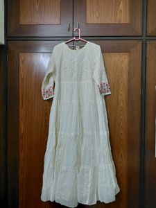 XXL White Embroidered Tiered Ethnic Gown