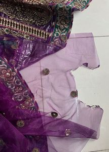 Purple &amp; Green Embroidered Lehenga