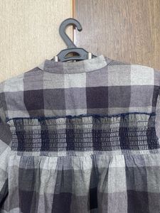 Checked Smocked Button-Up Top 38 size