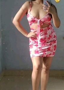 Pink Floral Cutout Mini Dress