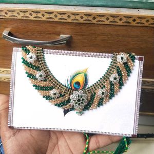 925 Silver Green& Cream Beads Necklace