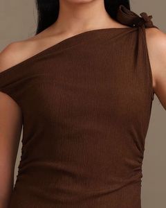 Elegant Brown One-Shoulder Maxi Dress