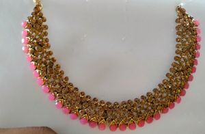 Pink And Bronze Golden Necklace