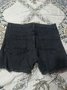 Black Denim Shorts with Side Tape