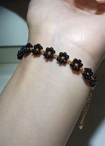 Black Flower Beaded Bracelet