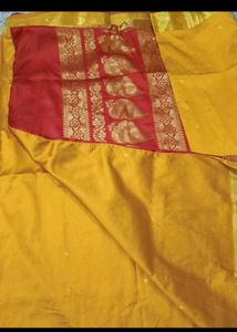 Elegant mustard Saree with Red Border
