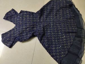 Sparkly Navy Dress with Bow Detail
