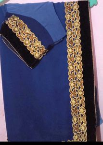 Elegant Blue Saree with Golden Embellishments