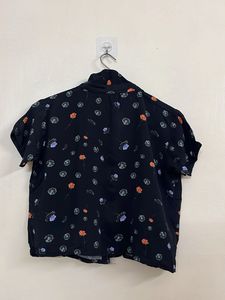 Black Floral Print Button-Up Shirt