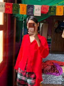 Bright Red Button-Down Shirt
