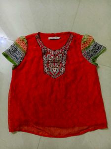 Embellished Red Kurta