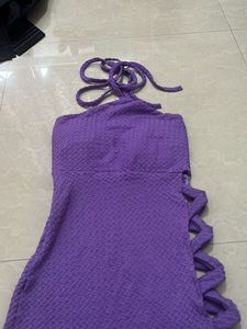 Purple Halter Neck Cut-Out Dress