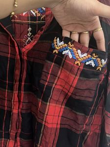 Embroidered Plaid Bohemian Blouse
