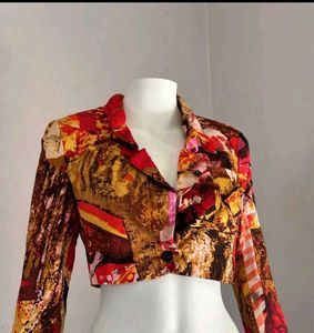 Unique Abstract Print Cropped Jacket