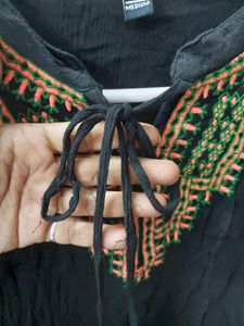 Black Colored Thread Embroidered Tunic