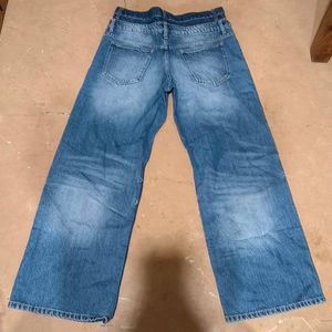 Wide Leg Blue Denim Jeans double waisted