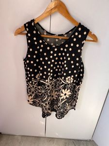 New Black & White Polka Dot Floral Top