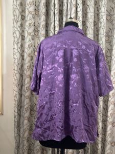 Purple Floral Satin Button-Up Top