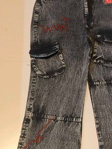Vintage Y2K Black Acid Wash Flared Cargo Jeans