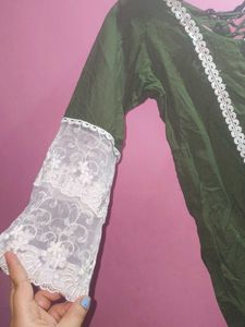 Elegant Green Kurta and pent with Lace Detailing