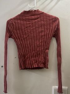 ZARA Ribbed Mock Neck Long Sleeve Top