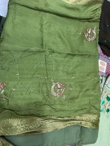 Vibrant Green Embroidered Saree