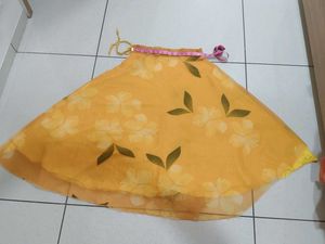 orange floral saree material skirt for festival