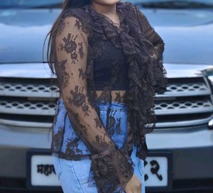 Sheer Lace Ruffle Top