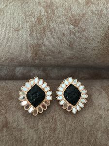 Designer Black & Mirror Stud Earrings