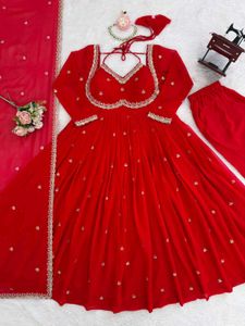 Red Ethnic Gown with Embellishments