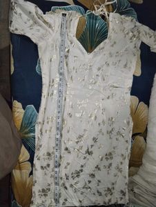 White Kurta with Gold Floral Print