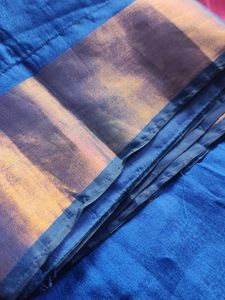 Vibrant Blue Saree with Gold Border