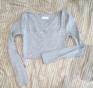 Kookai Grey Long Sleeve Crop Top