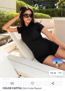 Black Shirt Collar Playsuit