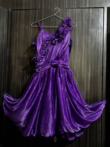 Stunning Handcrafted Purple Ruffled Party Dress