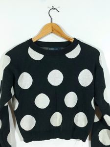 Black Polka Dotted Crop Top (Women's)